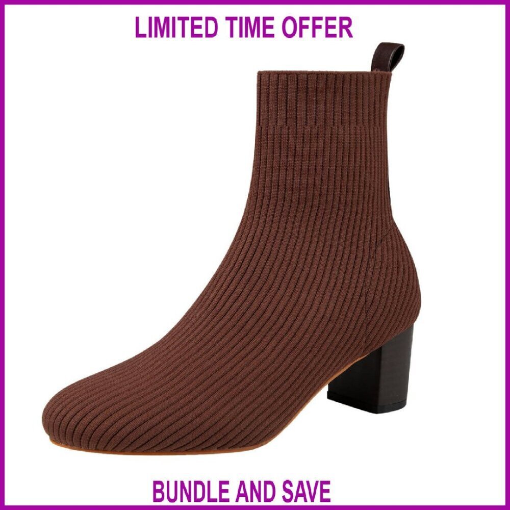 Women's Chunky Heel Ankle Boots Pointed Toe Knit Sock Style Booties